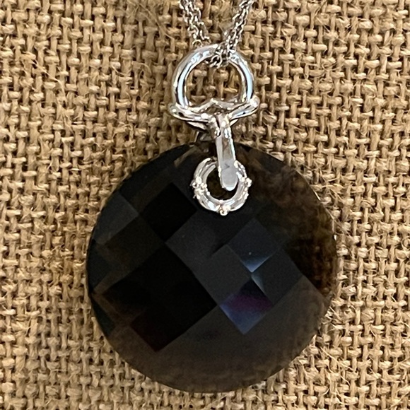 Large Smokey Topaz Sterling Pendant and Double Silver Necklace - Picture 11 of 11